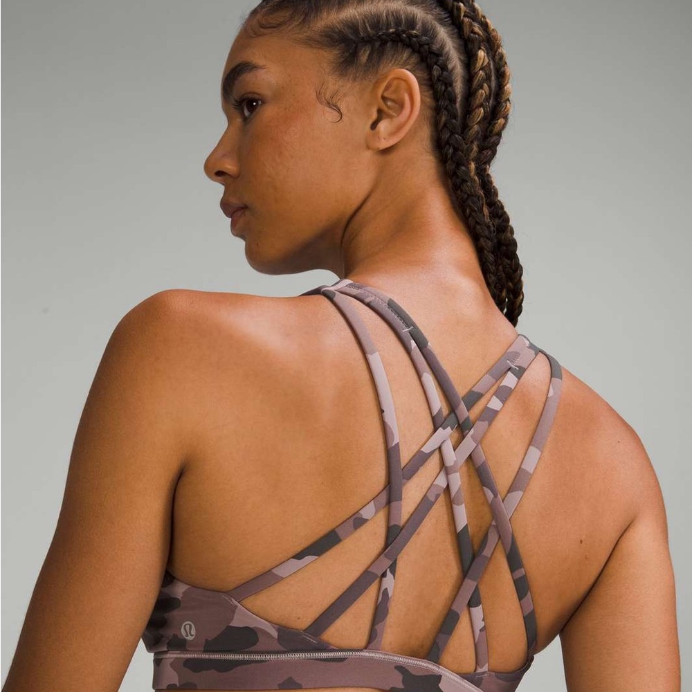 Lululemon Free to Be Strappy Camo Mauve Light Support Sports Bra A/B Cup $58